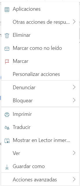 Mas acciones sobre un correo